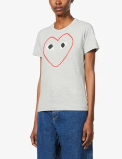 Comme Des Garçons Play Logo-print Cotton-jersey T-shirt -Whistles Shop 1154 2000022 P1T265 GREY ALT02