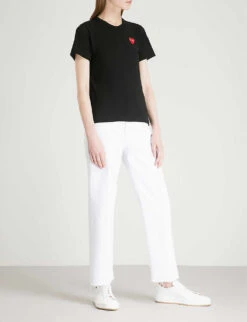 Comme Des Garçons Play Heart Logo-embroidered Cotton-jersey T-shirt -Whistles Shop 143 2000022 P1T107 S BLACK ALT01