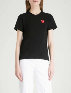 Comme Des Garçons Play Heart Logo-embroidered Cotton-jersey T-shirt -Whistles Shop 143 2000022 P1T107 S BLACK ALT02