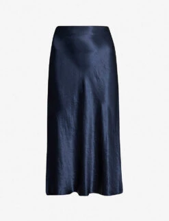 Vince Flared High-rise Crushed Satin Midi Skirt