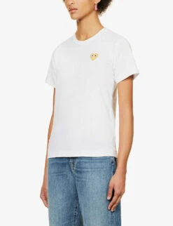 Comme Des Garçons Play Heart-embroidered Cotton T-shirt -Whistles Shop 236 2000022 P1T215 S WHITE ALT02