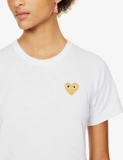 Comme Des Garçons Play Heart-embroidered Cotton T-shirt -Whistles Shop 236 2000022 P1T215 S WHITE ALT04