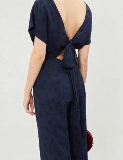 Whistles Waist-tie Back Star-jacquard Woven Jumpsuit -Whistles Shop 501 10019 028371 NAVY ALT03