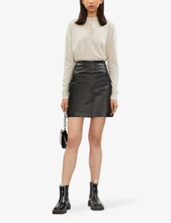 Whistles A-line Leather Mini Skirt -Whistles Shop 501 10019 030301 BLACK ALT01