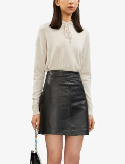 Whistles A-line Leather Mini Skirt -Whistles Shop 501 10019 030301 BLACK ALT02