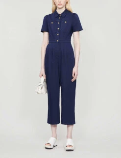 Whistles Emma Cotton-blend Jumpsuit -Whistles Shop R00126753 NAVY ALT01