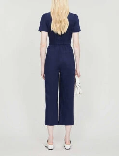 Whistles Emma Cotton-blend Jumpsuit -Whistles Shop R00126753 NAVY ALT02