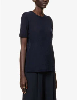 Joseph Round-neck Cashmere T-shirt -Whistles Shop R03658518 NAVY ALT02