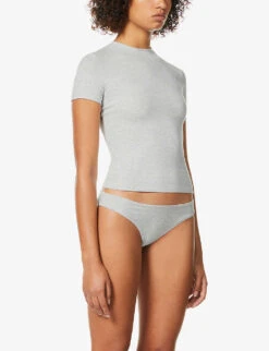 Round-neck Stretch-cotton T-shirt -Whistles Shop R03766867 S LIGHTHEATHERGREY ALT02