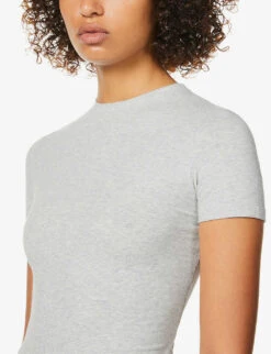 Round-neck Stretch-cotton T-shirt -Whistles Shop R03766867 S LIGHTHEATHERGREY ALT04