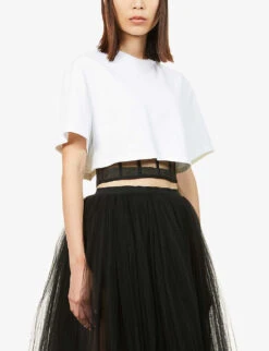 Alexander McQueen Mesh-detail Boned Cotton-jersey T-shirt 9 Alexander McQueen Mesh-detail Boned Cotton-jersey T-shirt -Whistles Shop R03851380 OPTICALWHITE ALT02