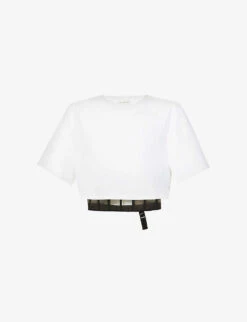 Alexander McQueen Mesh-detail Boned Cotton-jersey T-shirt