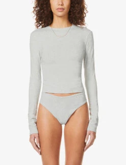 Round-neck Long-sleeve Stretch-cotton Jersey Top -Whistles Shop R03869401 S LIGHTHEATHERGREY ALT02