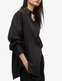 AllSaints Inez Oversized-fit Linen Shirt -Whistles Shop R03885691 BLACK ALT02