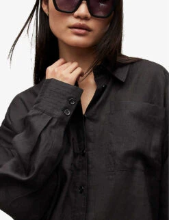 AllSaints Inez Oversized-fit Linen Shirt -Whistles Shop R03885691 BLACK ALT04