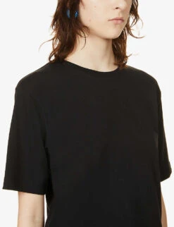 Dries Van Noten Boat-neck Relaxed-fit Cotton-jersey T-shirt -Whistles Shop R03889357 BLACK ALT04