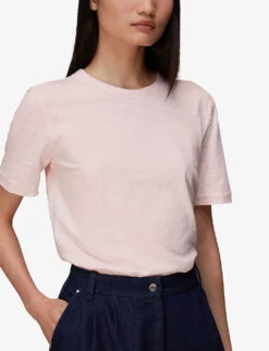Whistles Emily Ultimate Crewneck Cotton-jersey T Shirt -Whistles Shop R03933342 PALEPINK ALT02