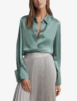 Reiss Hailey Point-collar Silk Shirt -Whistles Shop R03936913 SAGE ALT02