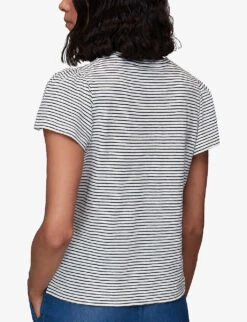 Whistles Striped Frill-sleeve Cotton-jersey T-shirt -Whistles Shop R03939555 MULTICOLOURED ALT03