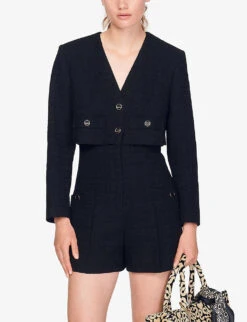 Sandro Seal Textured Tweed Playsuit -Whistles Shop R03947922 NOIRGRIS ALT03