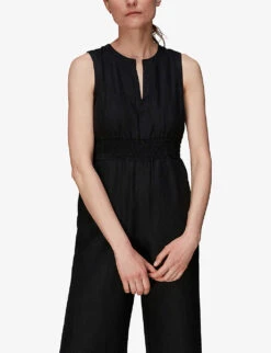 Whistles Melanie V-neck Linen Jumpsuit -Whistles Shop R03952635 BLACK ALT02