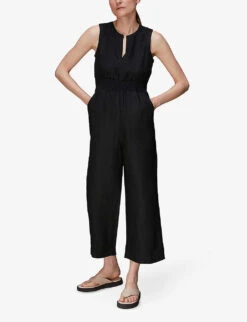 Whistles Melanie V-neck Linen Jumpsuit -Whistles Shop R03952635 BLACK ALT03