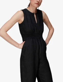 Whistles Melanie V-neck Linen Jumpsuit -Whistles Shop R03952635 BLACK ALT04