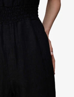 Whistles Melanie V-neck Linen Jumpsuit -Whistles Shop R03952635 BLACK ALT05