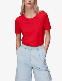 Whistles Rosa Round-neck Cotton T-shirt -Whistles Shop R03958303 RED ALT02