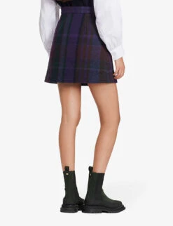 Sandro Rosiere Check-print Wool-blend Mini Skirt -Whistles Shop R03967128 VIOLETS ALT03