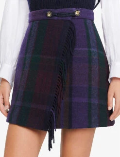 Sandro Rosiere Check-print Wool-blend Mini Skirt -Whistles Shop R03967128 VIOLETS ALT04