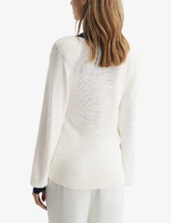 Reiss Talitha Contrast-trim Recycled-polyester Jumper 10 Reiss Talitha Contrast-trim Recycled-polyester Jumper -Whistles Shop R03970309 WHITENAVY ALT03