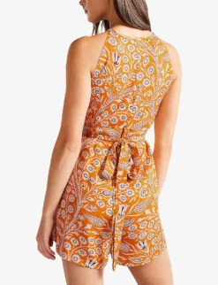 Ted Baker Eiverly Floral-print Tied-waist Woven Playsuit -Whistles Shop R03971473 ORANGE ALT03