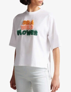 Ted Baker Fluwer Slogan-appliqué Cotton-jersey T-shirt -Whistles Shop R03971497 IVORY ALT02