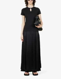 THEORY Slim-fit Keyhole Cotton T-shirt -Whistles Shop R03973328 BLACK ALT01