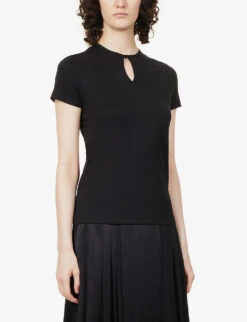 THEORY Slim-fit Keyhole Cotton T-shirt -Whistles Shop R03973328 BLACK ALT02