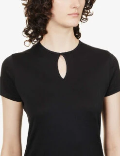 THEORY Slim-fit Keyhole Cotton T-shirt -Whistles Shop R03973328 BLACK ALT04