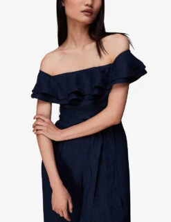 Whistles Tabi Off-shoulder Linen Jumpsuirt -Whistles Shop R03978842 NAVY ALT02