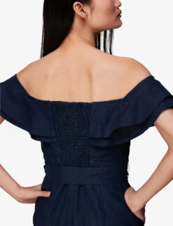 Whistles Tabi Off-shoulder Linen Jumpsuirt -Whistles Shop R03978842 NAVY ALT03