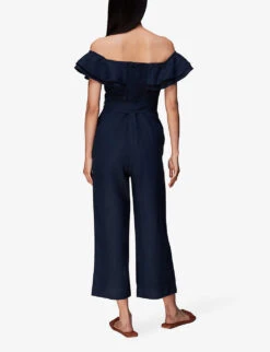 Whistles Tabi Off-shoulder Linen Jumpsuirt -Whistles Shop R03978842 NAVY ALT04