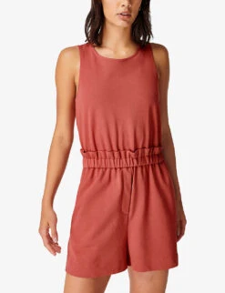 Sweaty Betty Harlow Tie-back Cotton-blend Playsuit -Whistles Shop R03995065 COPPERPINK ALT02
