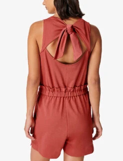 Sweaty Betty Harlow Tie-back Cotton-blend Playsuit -Whistles Shop R03995065 COPPERPINK ALT03