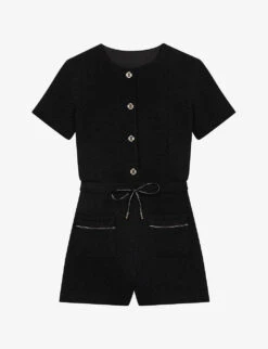 Maje Izola Buttoned Drawstring-waist Tweed Playsuit