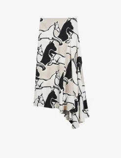 Ted Baker Selenia Horse-print Asymmetric Bias-cut Woven Midi Skirt