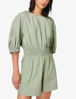 Sweaty Betty Loren Gathered-detail Lyocell And Cotton-blend Playsuit -Whistles Shop R04000063 EAUDENILGREEN ALT02