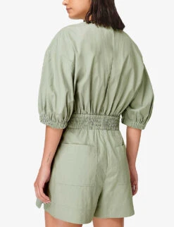 Sweaty Betty Loren Gathered-detail Lyocell And Cotton-blend Playsuit -Whistles Shop R04000063 EAUDENILGREEN ALT03
