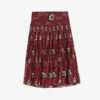 Ted Baker Ariello Floral-print Dropped-waist Pleated Woven Midi Skirt -Whistles Shop R04008504 RED M
