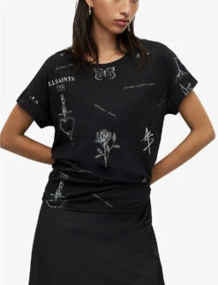 AllSaints Ventra Imogen Graphic-print Cotton T-shirt -Whistles Shop R04009303 BLACK ALT02