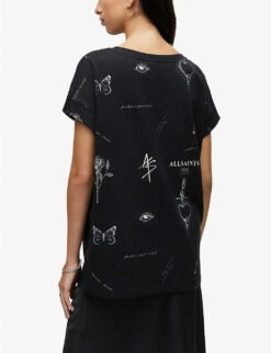 AllSaints Ventra Imogen Graphic-print Cotton T-shirt -Whistles Shop R04009303 BLACK ALT03