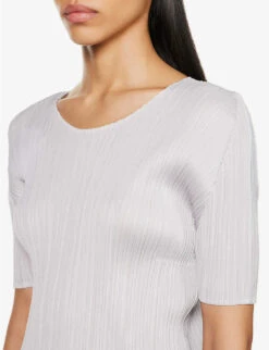 Basics Round Neck Pleated Woven Jersey Top -Whistles Shop R04057043 LIGHTGREY ALT04